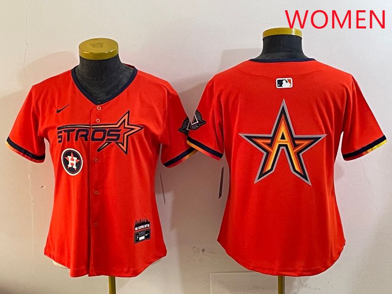 Women Houston Astros Blank Orange Three generations Joint Name 2025 Nike MLB Jersey style 10->women mlb jersey->Women Jersey